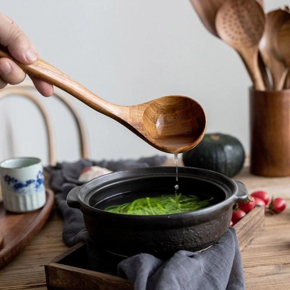 Natural Wood Tableware and Kitchen Tool Set - Non-Scratch & Easy to Clean Bowlift by Bowlift