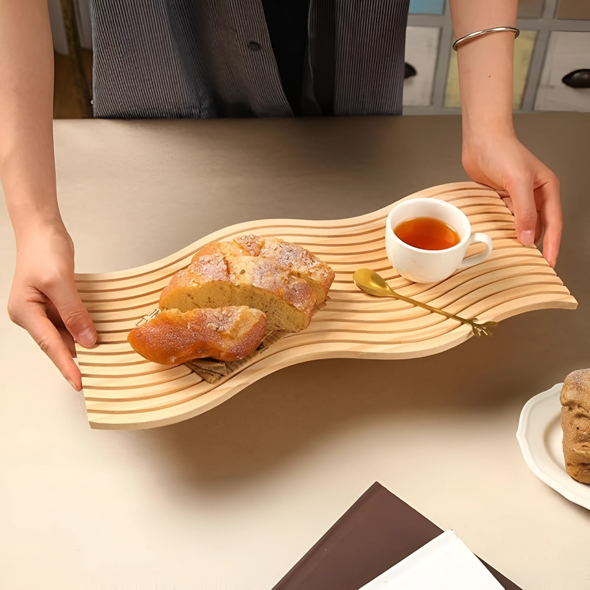 Nordic Ripple Wooden Tray by Casa & Beyond