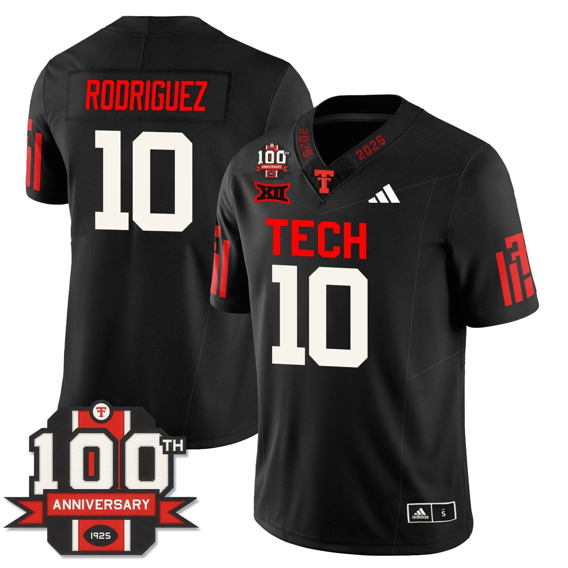 Jacob Rodriguez Jersey #10 Texas Tech Football 100th Anniversary Stitched Black by My Store NCAA Football Jerseys