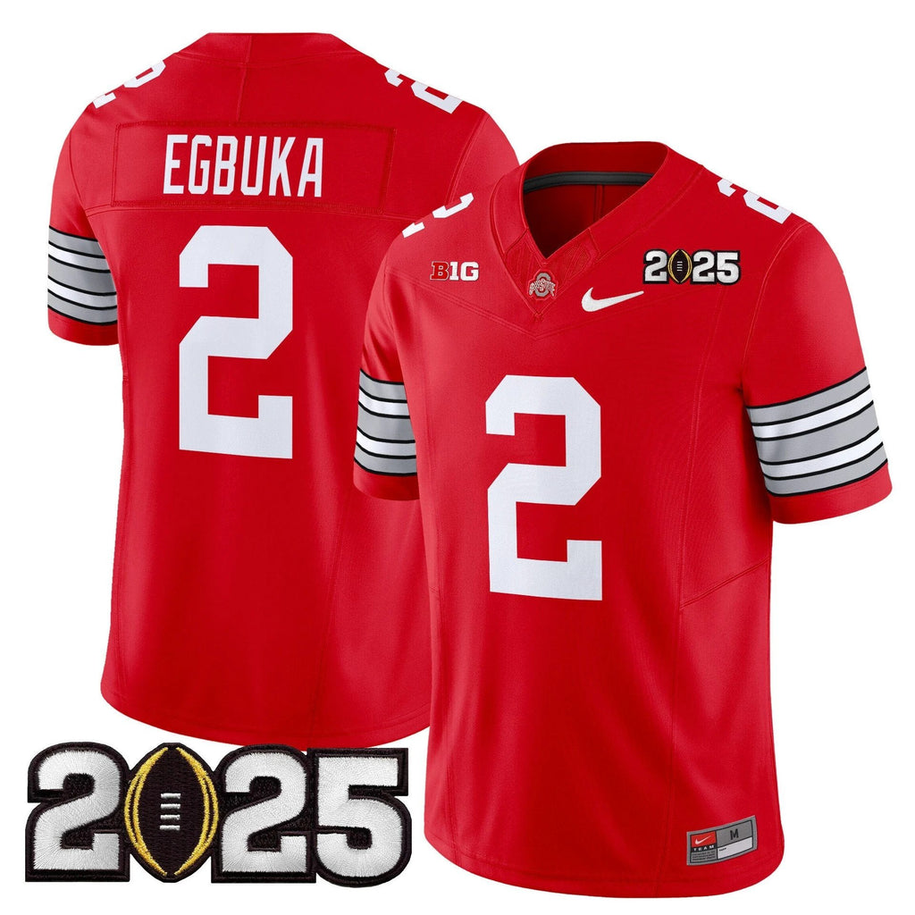 Emeka Egbuka Jersey #2 Ohio State Heritage Stripe 2025 CFP Final Stitched Red by My Store NCAA Football Jerseys