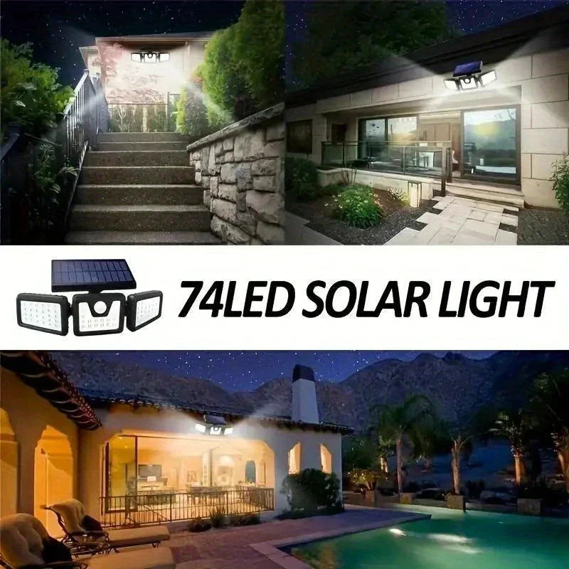 Solar LED Floodlight with Motion Sensor – 3-Head Outdoor Security Lighting for Garden, Driveway & Garage by BowLift