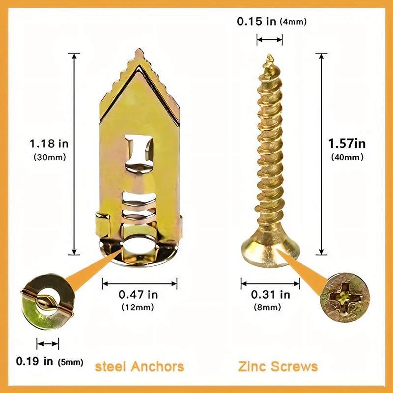 Drywall Expansion Anchors + High Strength Zinc Screws Kit (Pack of 100) by BowLift