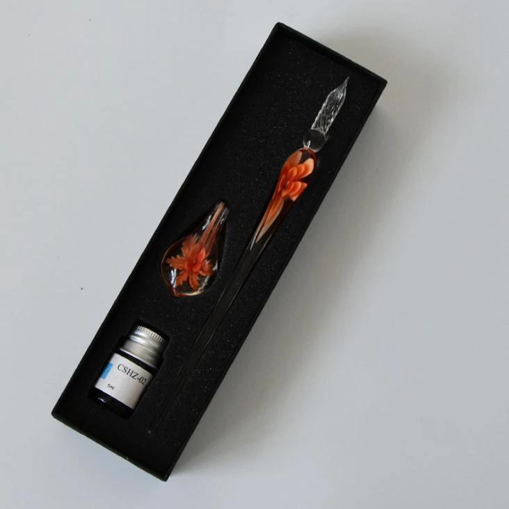 Glass fountain pen with ink and pen holder by Bowlift