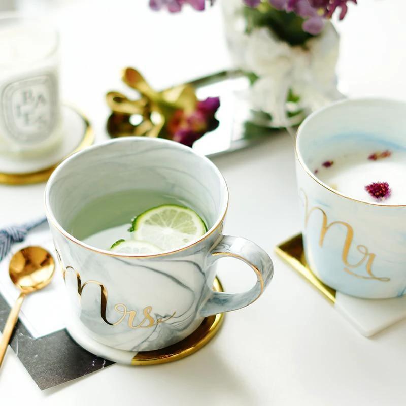 Marble Porcelain Mr & Mrs Coffee Mugs by Bowlift