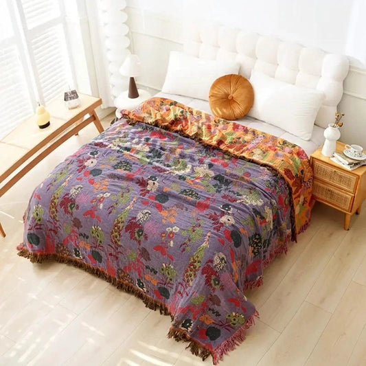 Botanic Floral Cotton Tassel Blanket by Casa & Beyond