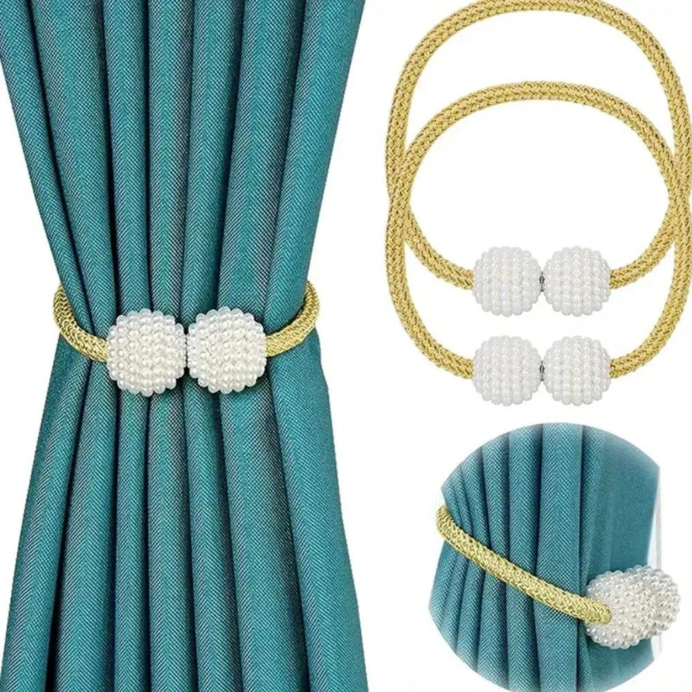 Magnetic Pearl Curtain Tie Back | 2pcs Set by Casa & Beyond