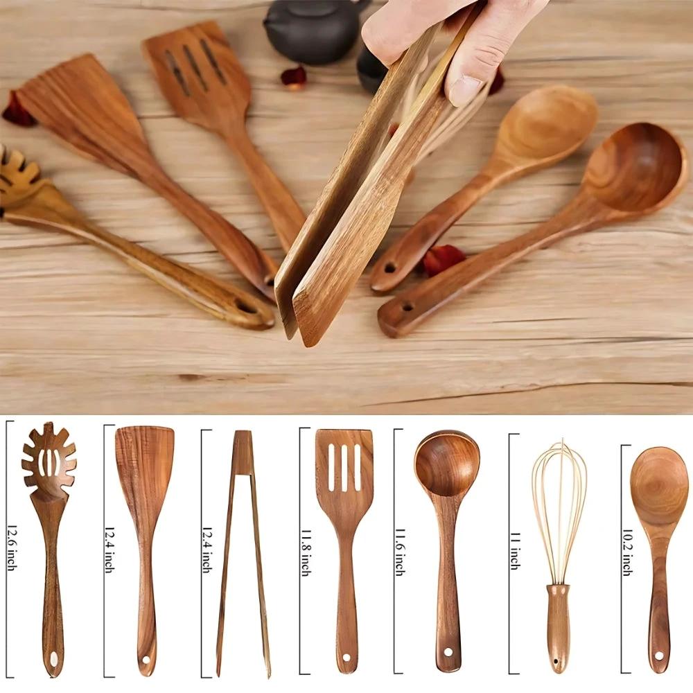 Premium Wooden Cooking Utensils | 7 Sets by Casa & Beyond