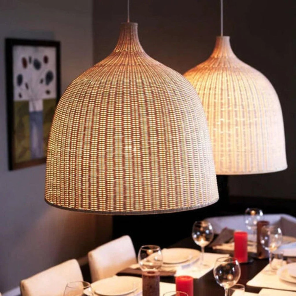 RusticGlow - Woven Rattan Pendant Light Bowlift by Bowlift