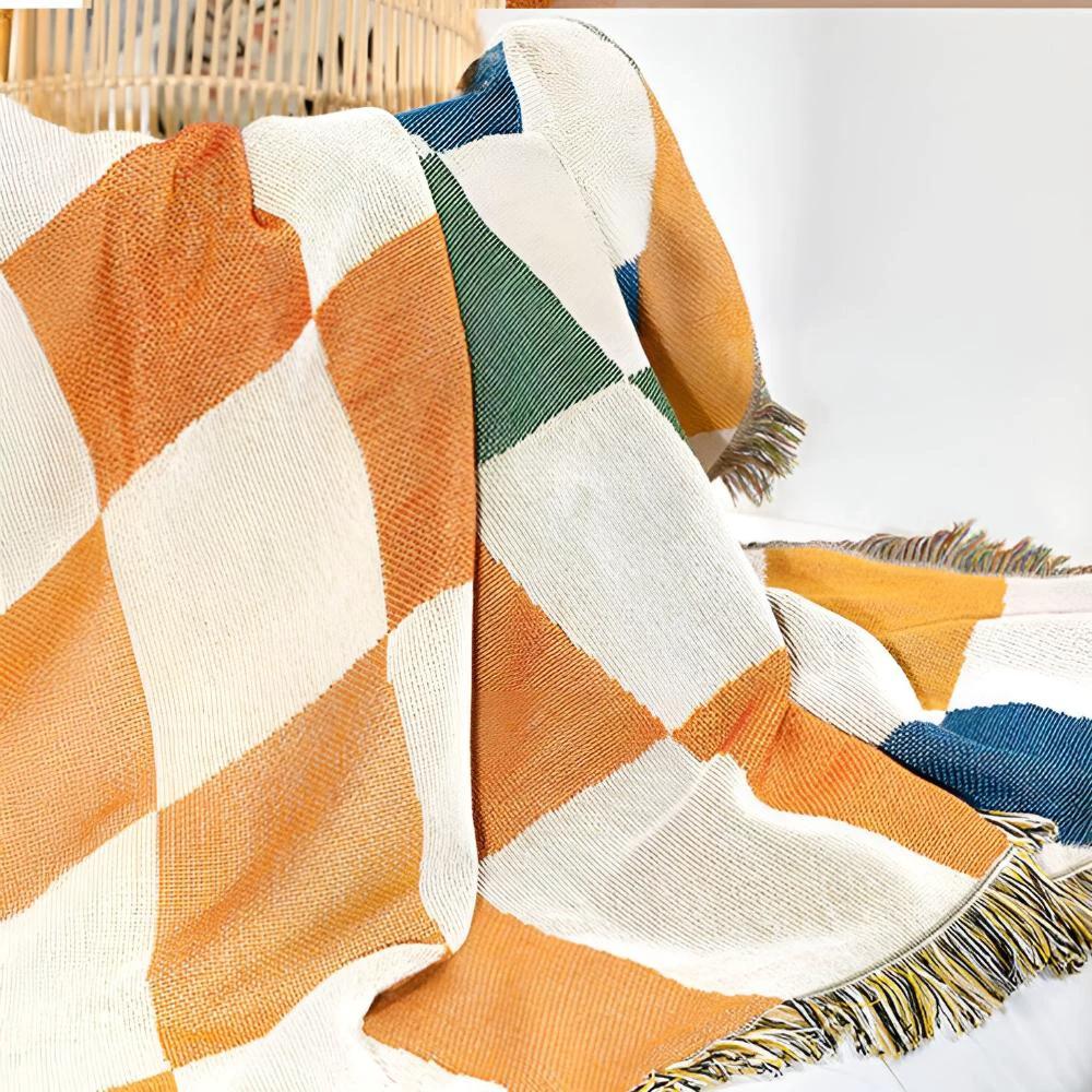 Colorful Checkerboard Tassel Blanket by Casa & Beyond