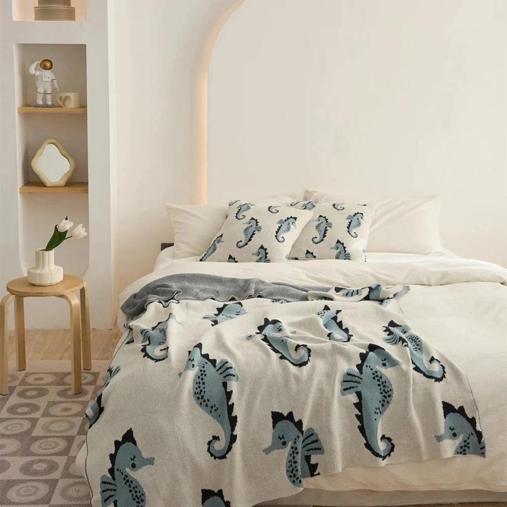 Nautical Seahorse Throw Blanket by Casa & Beyond