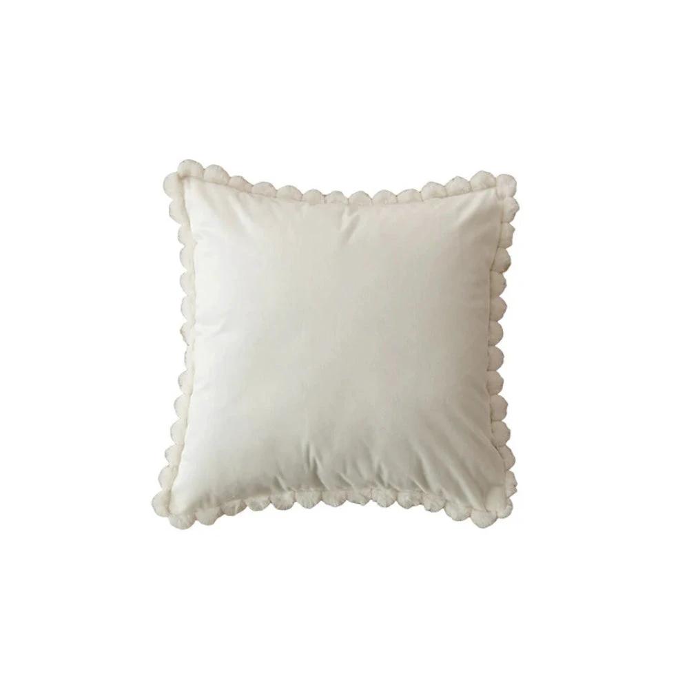 Velvet Pom-Pom Trim Cushion Cover by Casa & Beyond