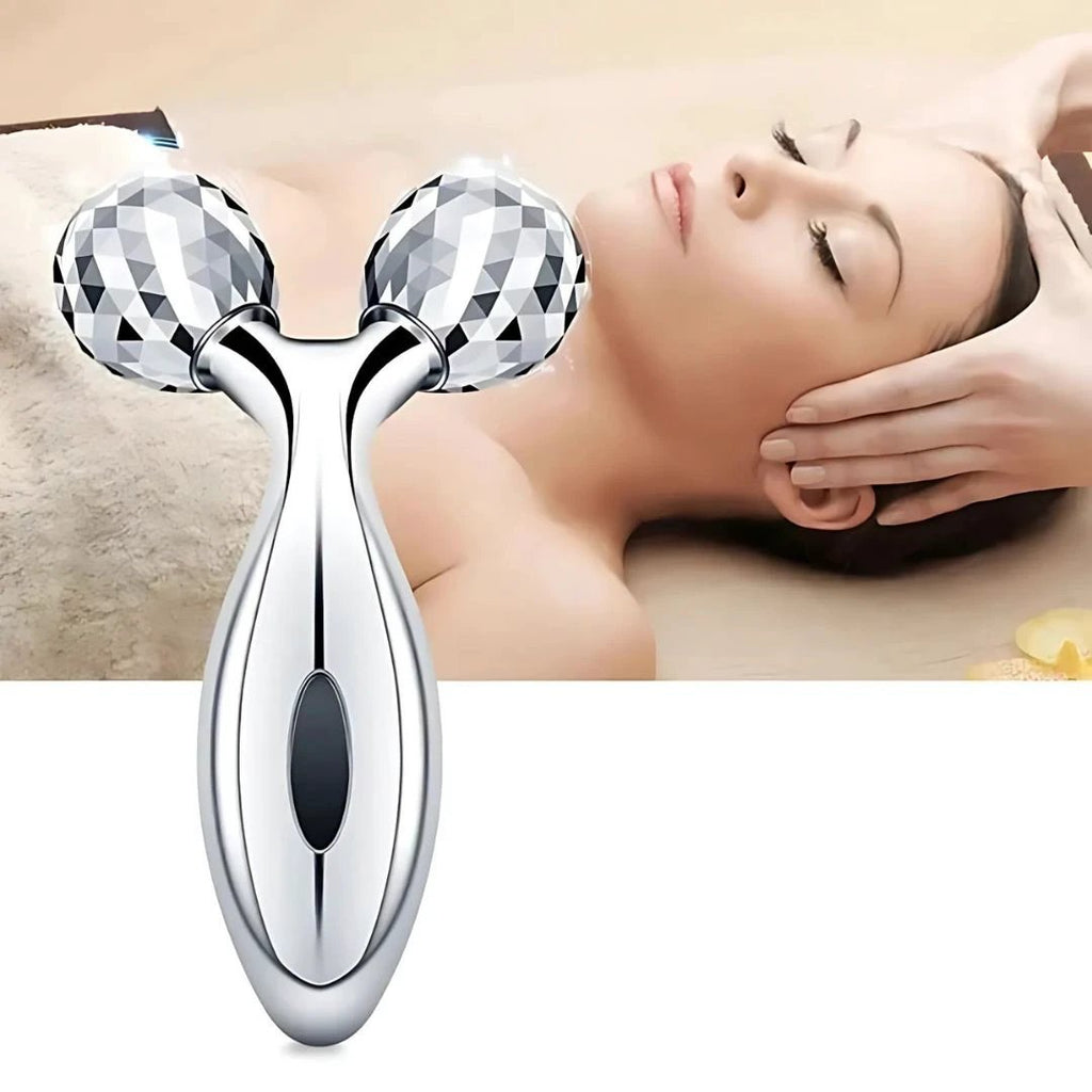 GlowRoller | Face Roller Massager – Depuffing & Lift – Metal Rolling Heads – Daily Spa Facial Bowlift by Bowlift