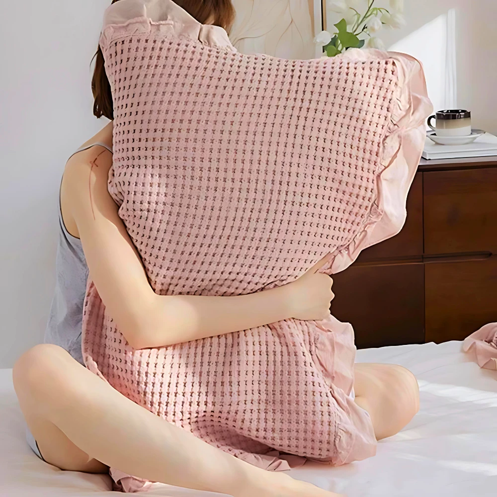 Waffle Weave Cotton Pillowcases with Ruffle (2PCS) by Casa & Beyond