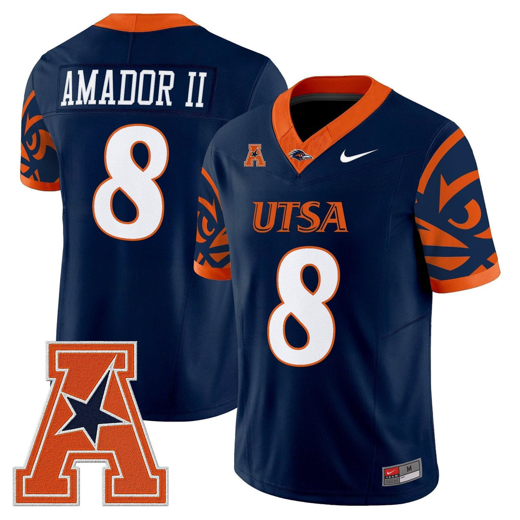 David Amador II Jersey #8 UTSA Roadrunners 2025 Limited V2 Stitched Navy by My Store NCAA Football Jerseys