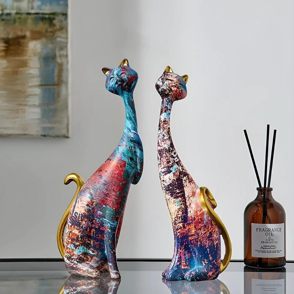 Minimalist Cat Sculpture Duo for Modern Decorative Accents Bowlift by Bowlift