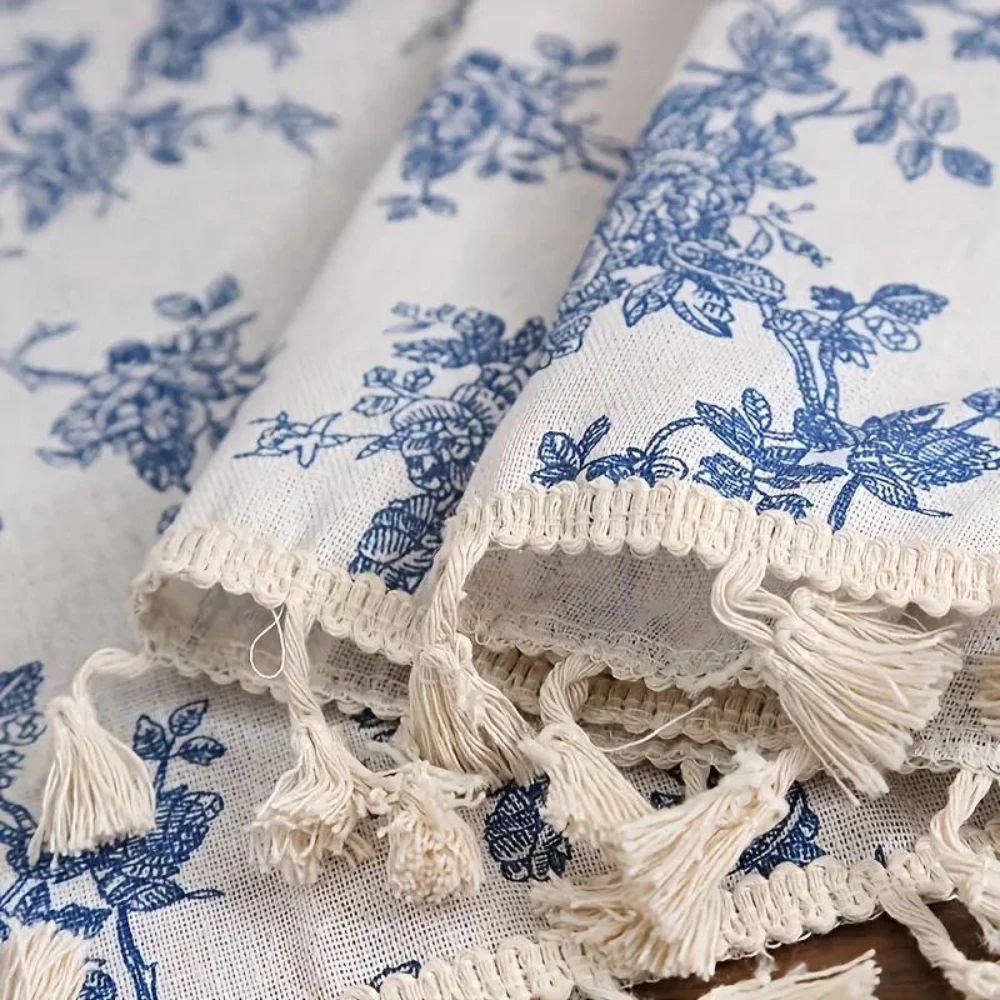 Blue Rose Floral Home Curtain by Casa & Beyond
