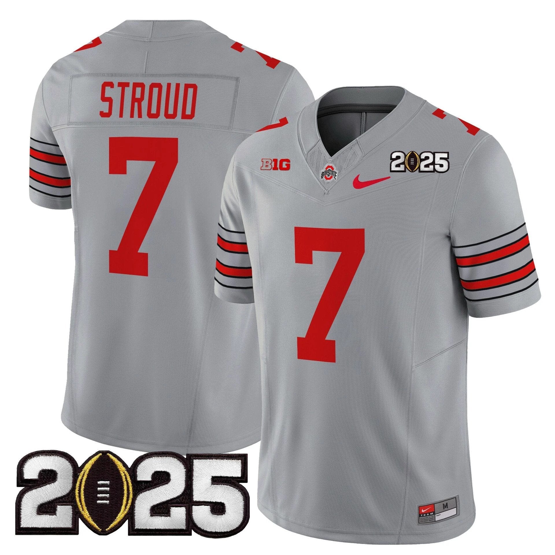 C J Stroud Jersey #7 Ohio State Heritage Stripe 2025 CFP Final Stitched Gray by My Store NCAA Football Jerseys