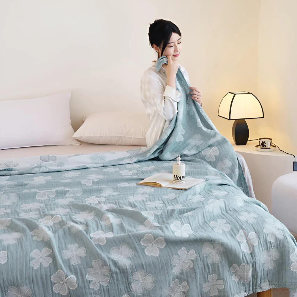 Four Clover Leaf Cotton Blanket by Casa & Beyond