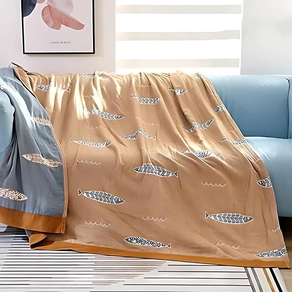 Golden Fish Cotton Gauze Reversible Blanket by Casa & Beyond