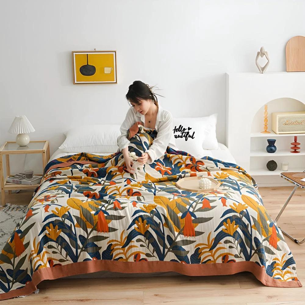 Sunrise Flora Cotton Blanket by Casa & Beyond