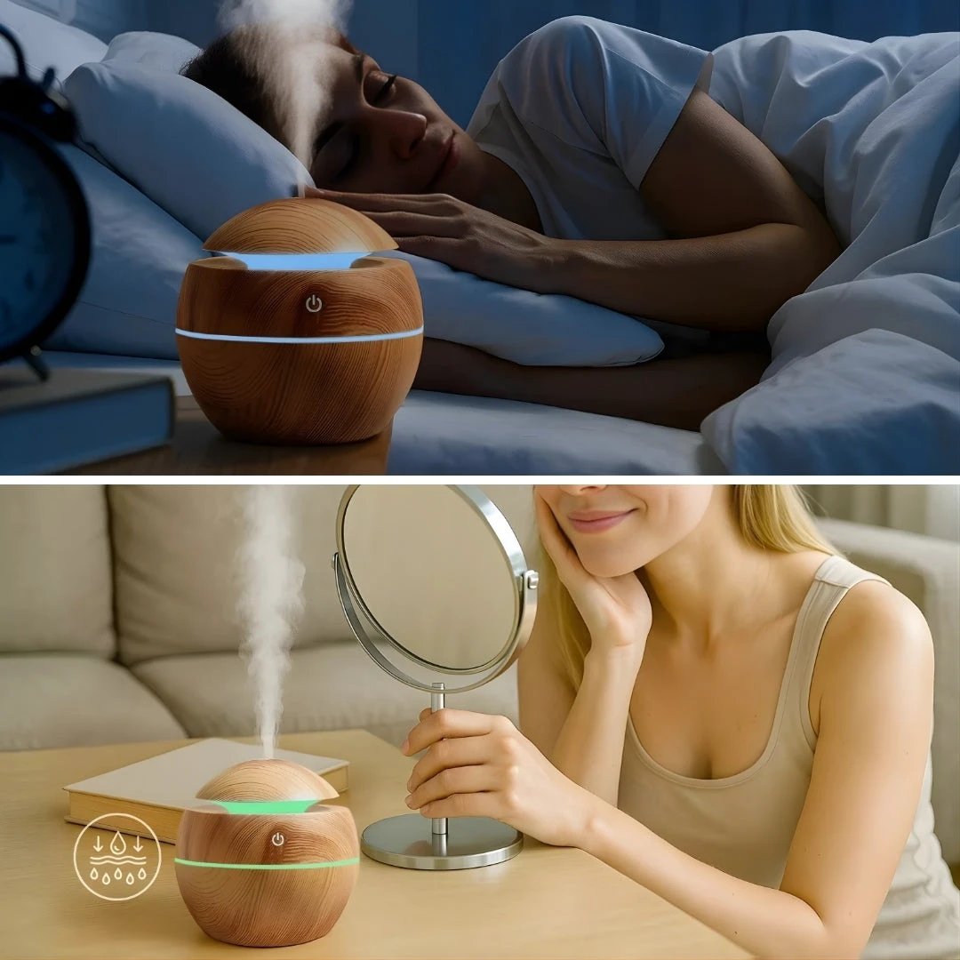 Gentle Quiet Mist & LED Night-Light – Wood Finish – Relieve Dry Air Improve Sleep Boost Comfort Bowlift by Bowlift