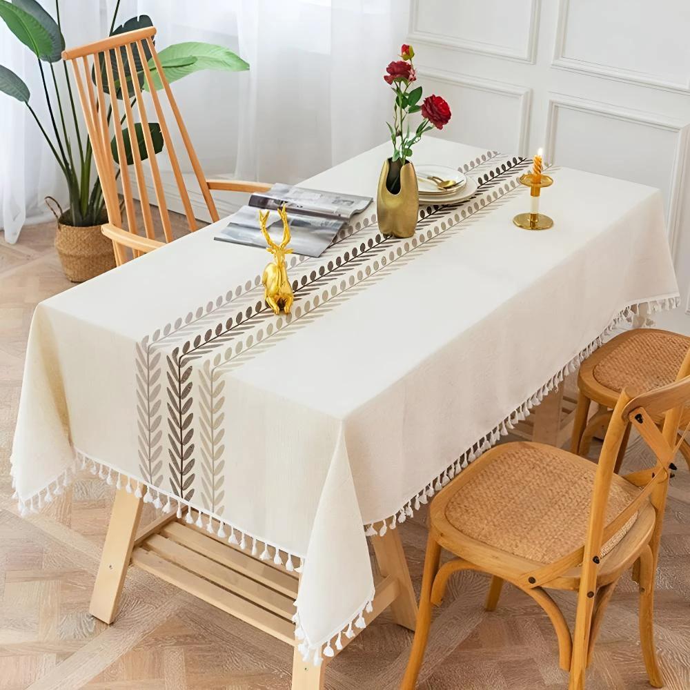 Elegance Leaves Embroidered Tablecloth by Casa & Beyond