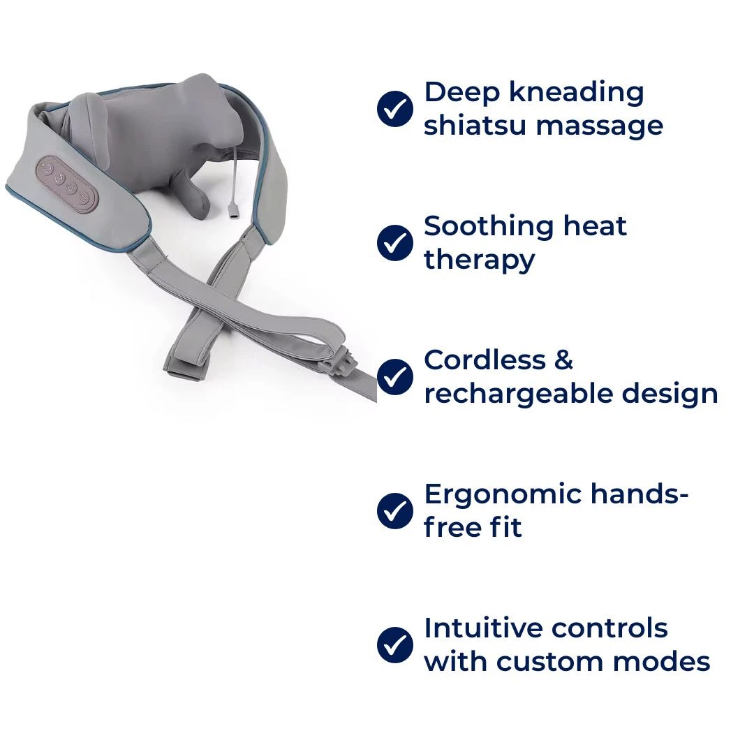 RelaxaPro | Shiatsu Neck Massager – Heated Relief – Cordless Design – Ideal for Office & Home Use Bowlift by Bowlift