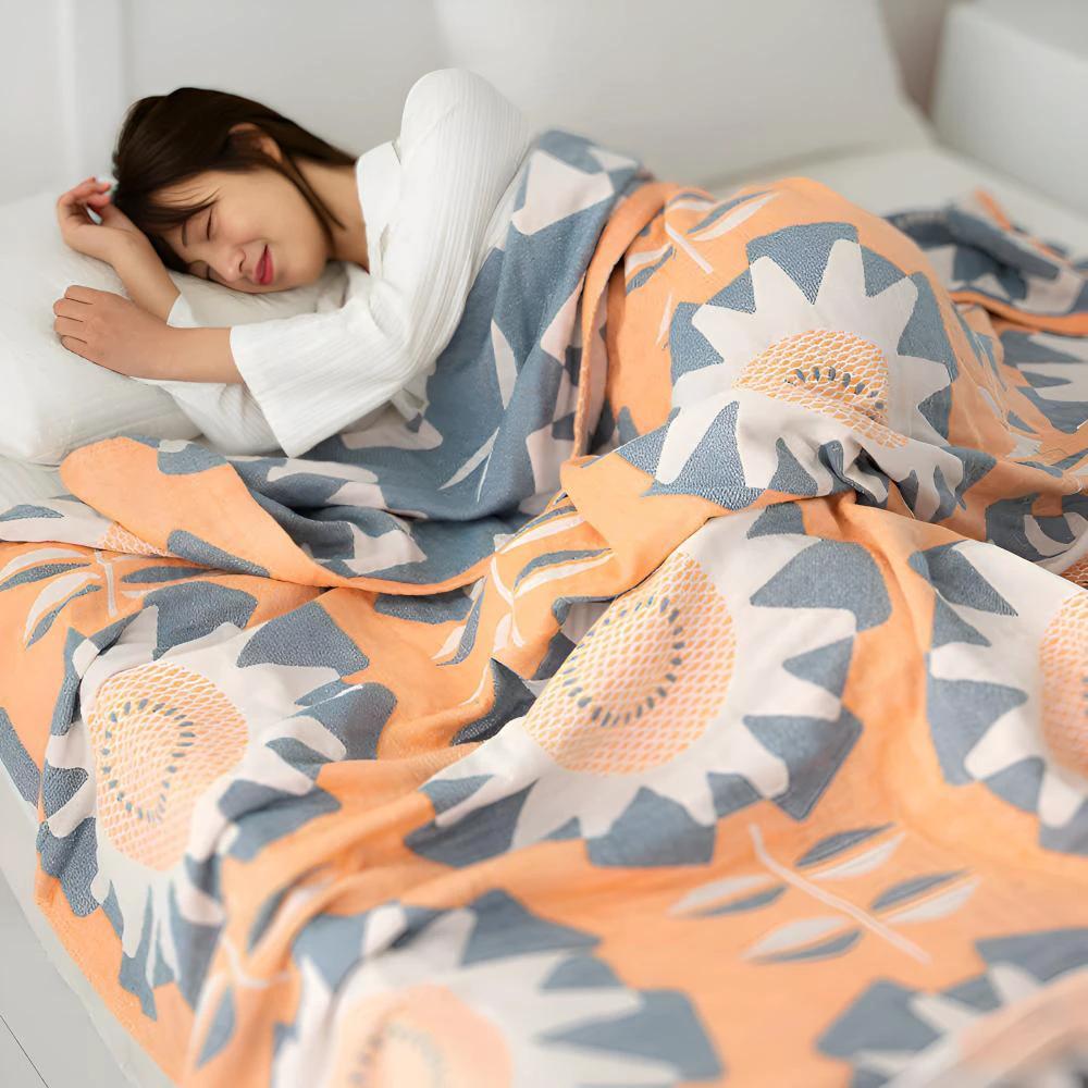 Windmill Flower Patterns Cotton Blanket by Casa & Beyond