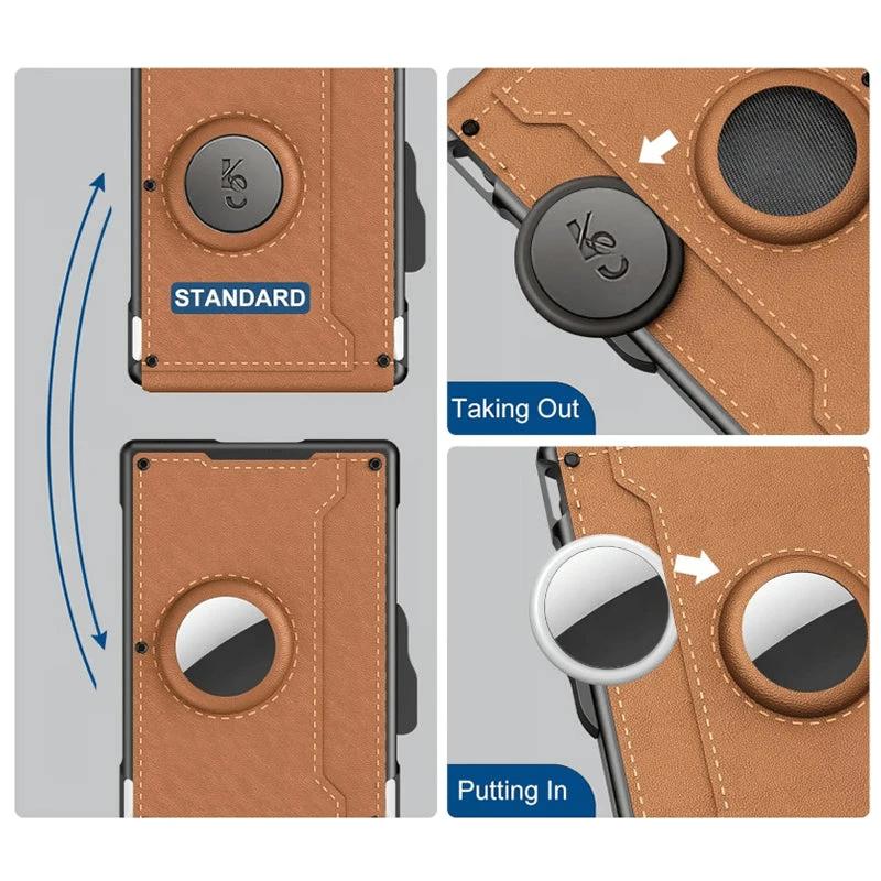 Men's Business Style PU Leather Card Slots for AirTag by BowLift