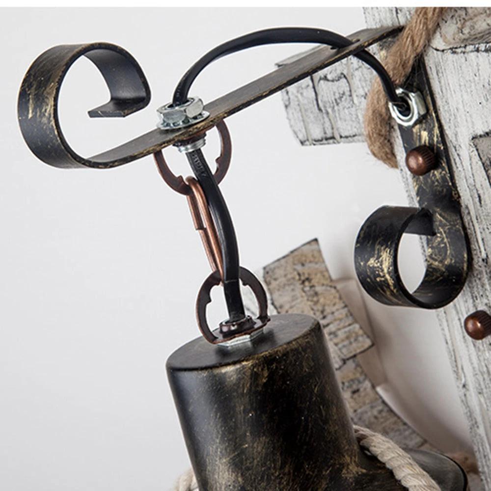 Rustic wood anchor wall lamp with lantern Bowlift by Bowlift