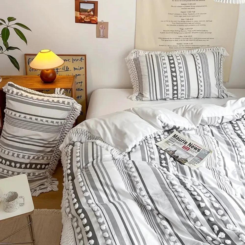 Soft Stripe and Tassel Duvet Set | 3pcs by Casa & Beyond