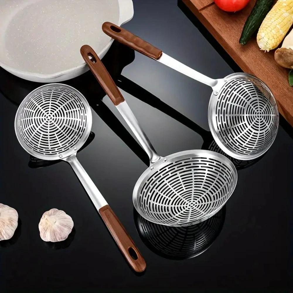 Stainless Steel Wooden Strainer Ladle by Casa & Beyond