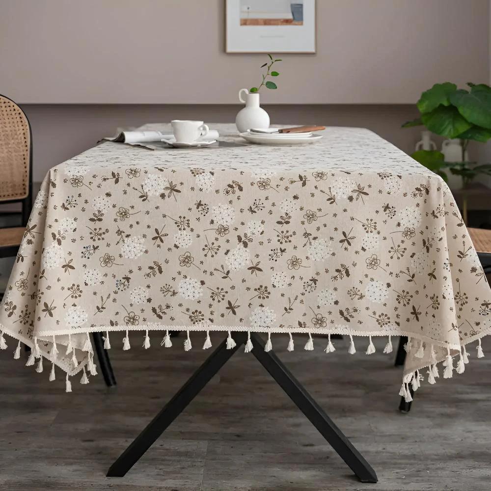 Dandelion Beige Tassel Tablecloth by Casa & Beyond