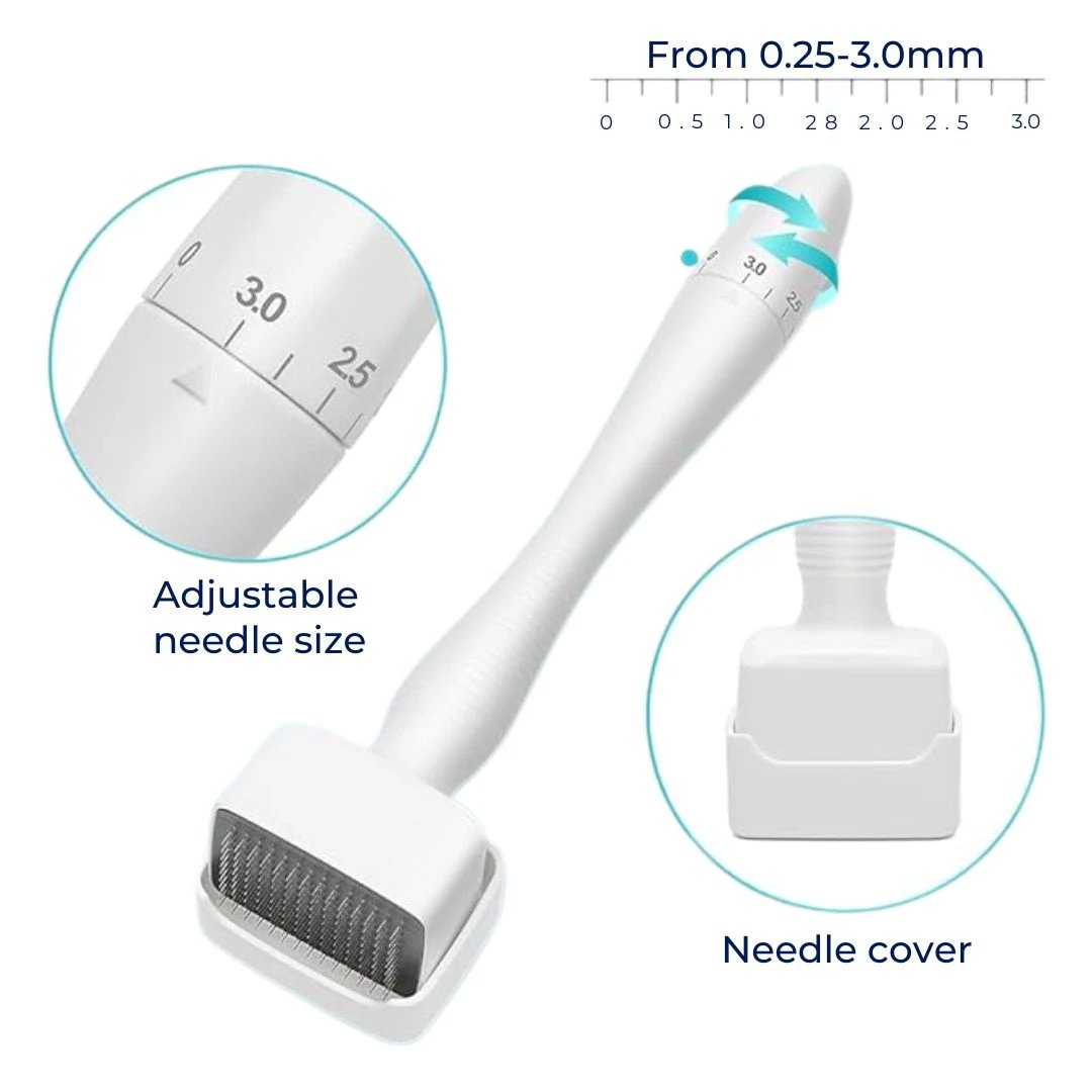 RevitaGlow | Microneedling Derma Stamp – Adjustable Depth – 140 Needles – Skin & Hair Rejuvenation Bowlift by Bowlift