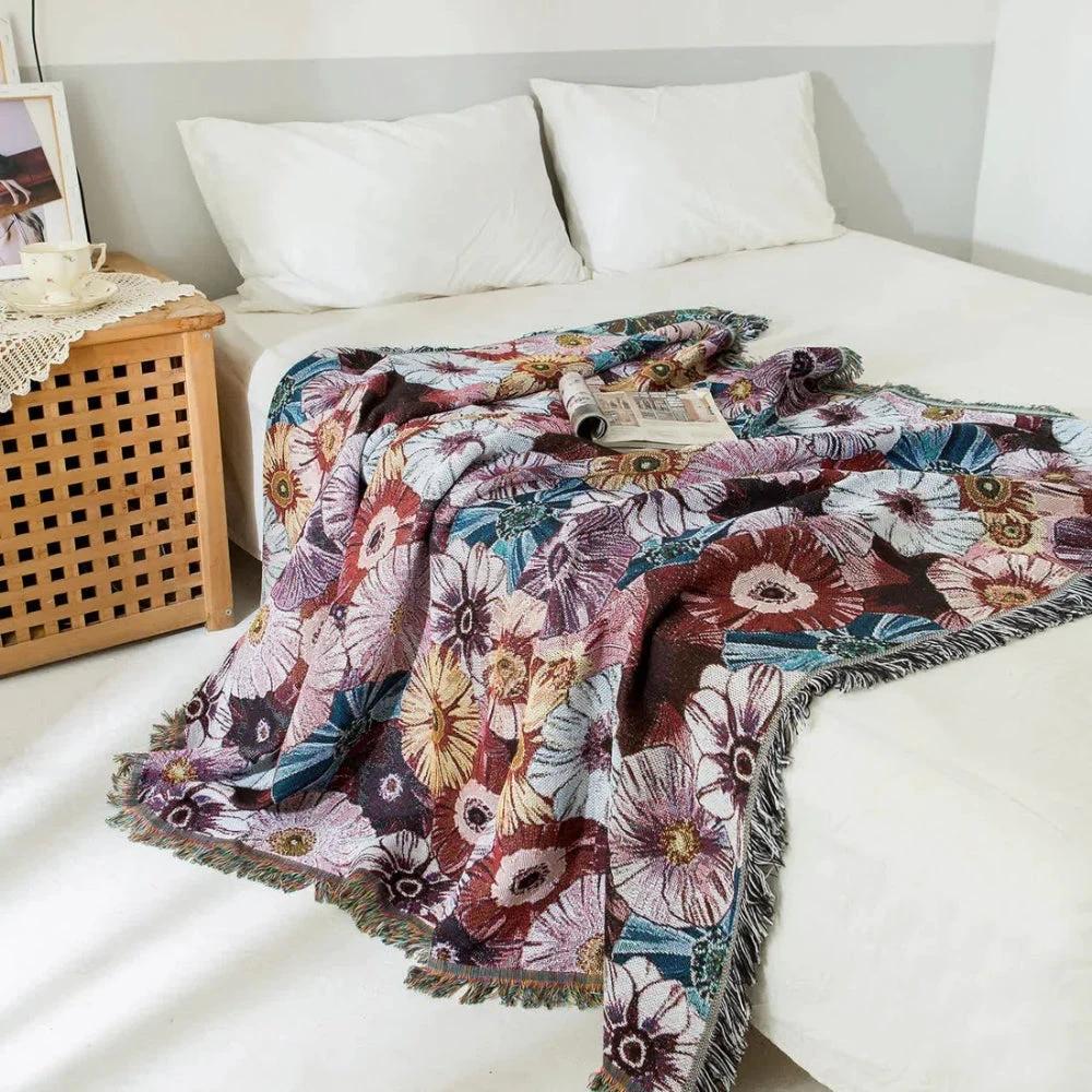 Vintage Flora Woven Tasseled Blanket by Casa & Beyond