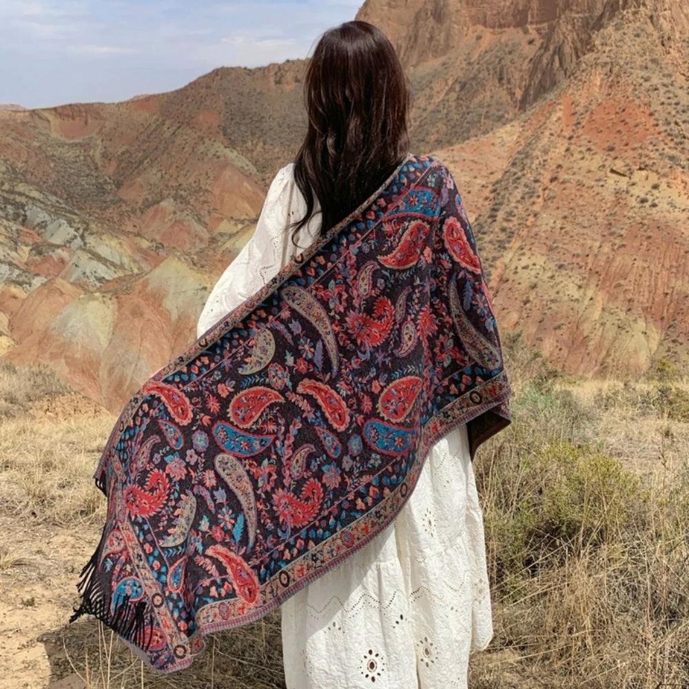 Paisley Elegance Winter Poncho Shawl by Casa & Beyond