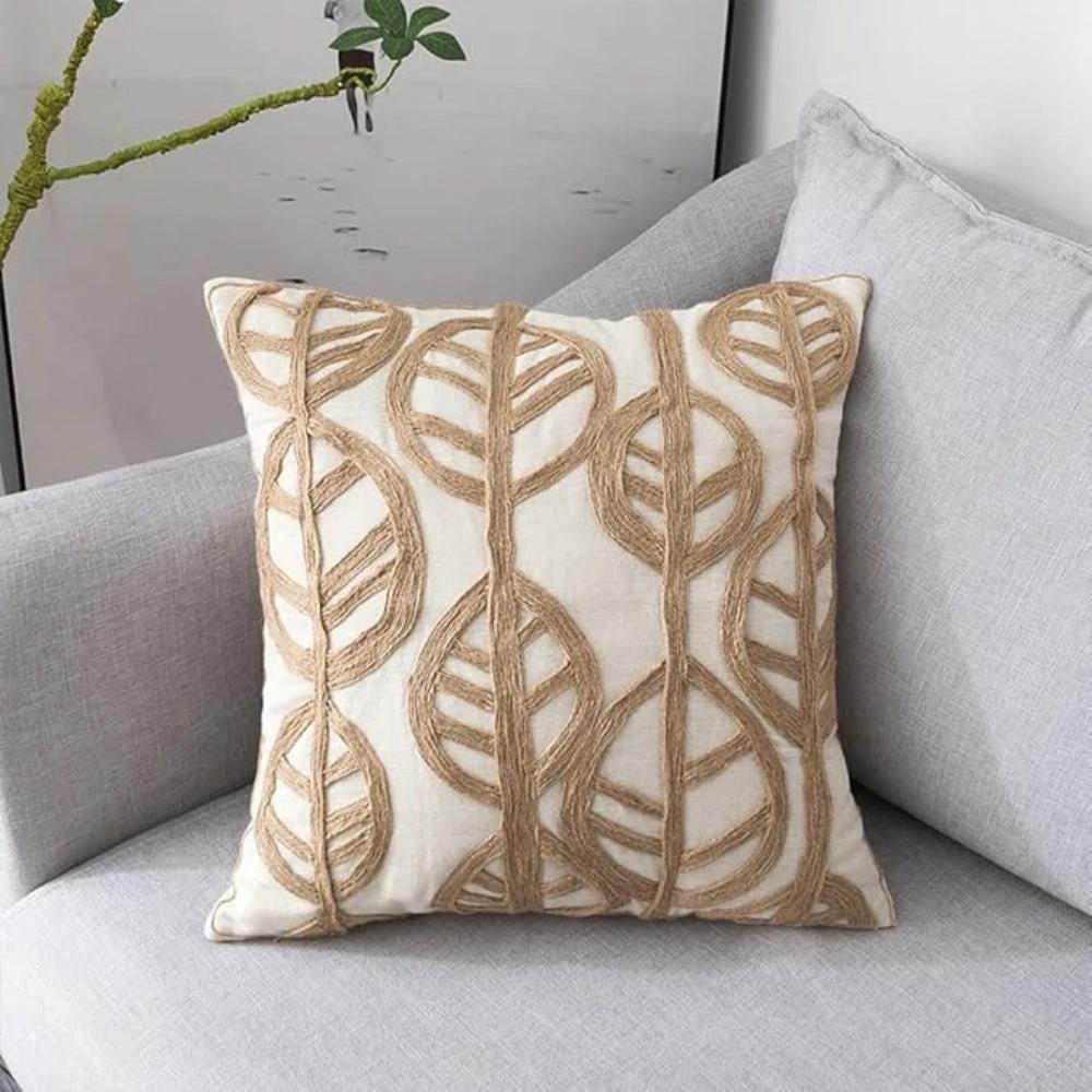 Leaf Embroidery Cushion Cover by Casa & Beyond