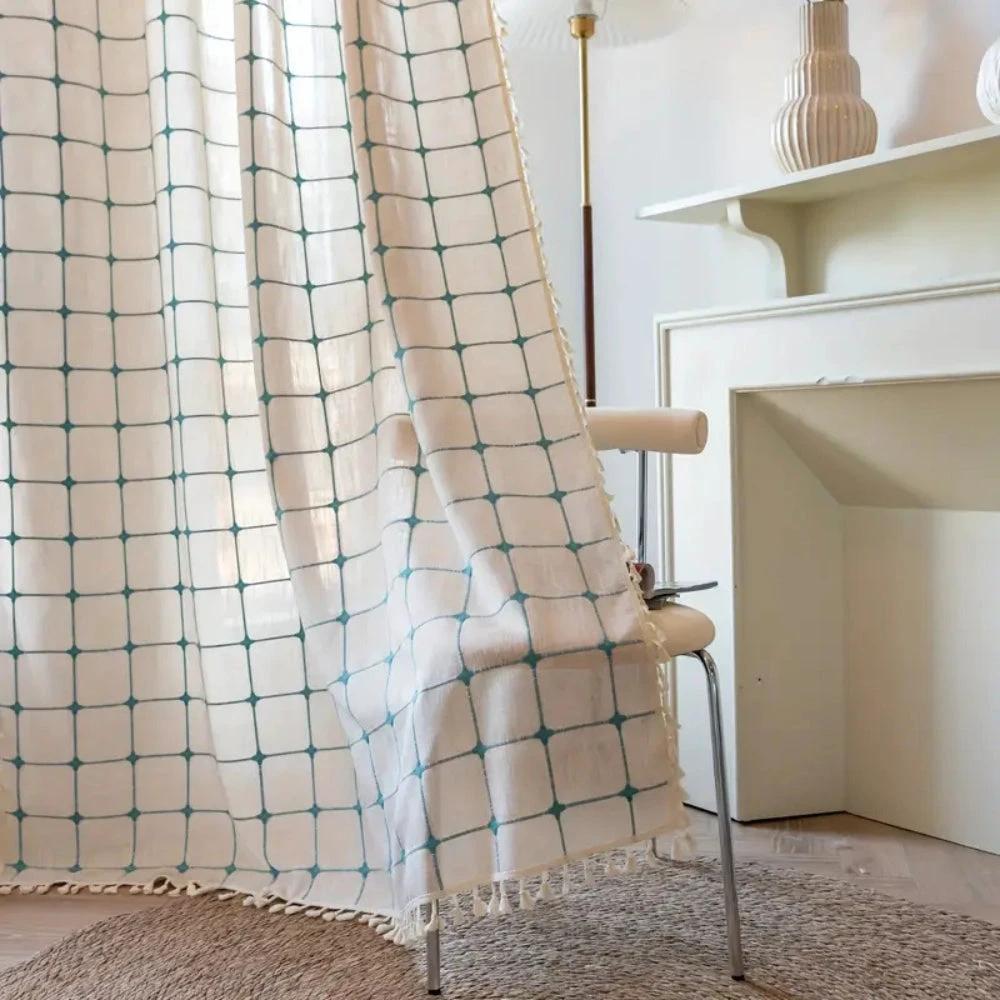 Turquoise Lattice Boho Tassel Curtain by Casa & Beyond