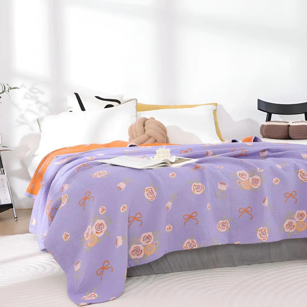 Bow-Knot and Rose Cotton Gauze Blanket by Casa & Beyond