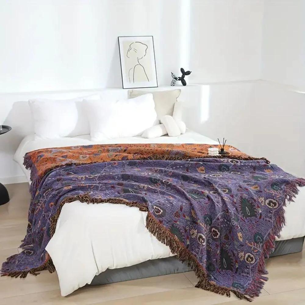 Peacock Tassel Cotton Blanket by Casa & Beyond