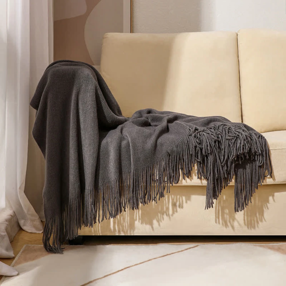 Chunky Knit Tassel Blanket by Casa & Beyond