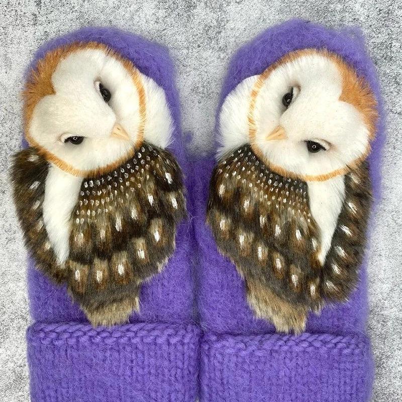 Nordic Gloves hand-knit with owls by Bowlift