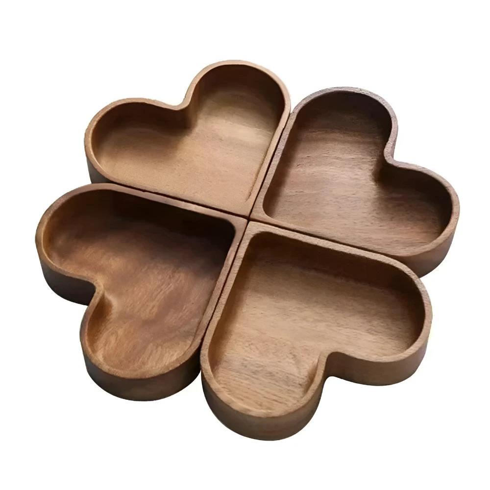 Heart-Shaped Wooden Snack Tray | 4 pcs by Casa & Beyond