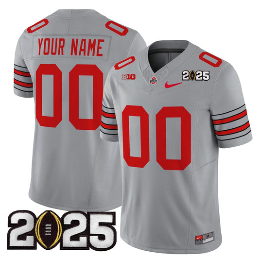 Custom Ohio State Jersey Heritage Stripe 2025 CFP Final Patch Stitched Gray by My Store NCAA Football Jerseys