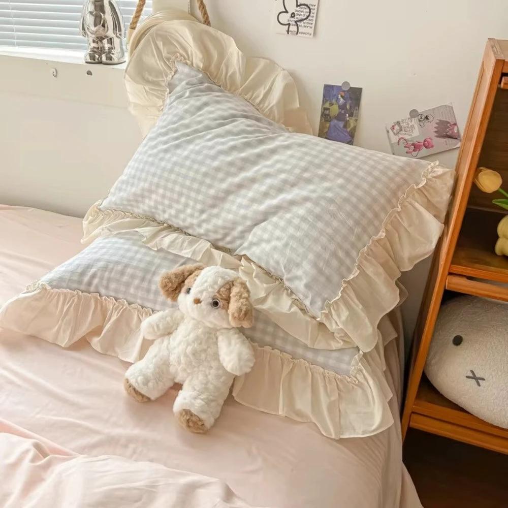 Gingham Check Ruffled Edges Bedding Set by Casa & Beyond