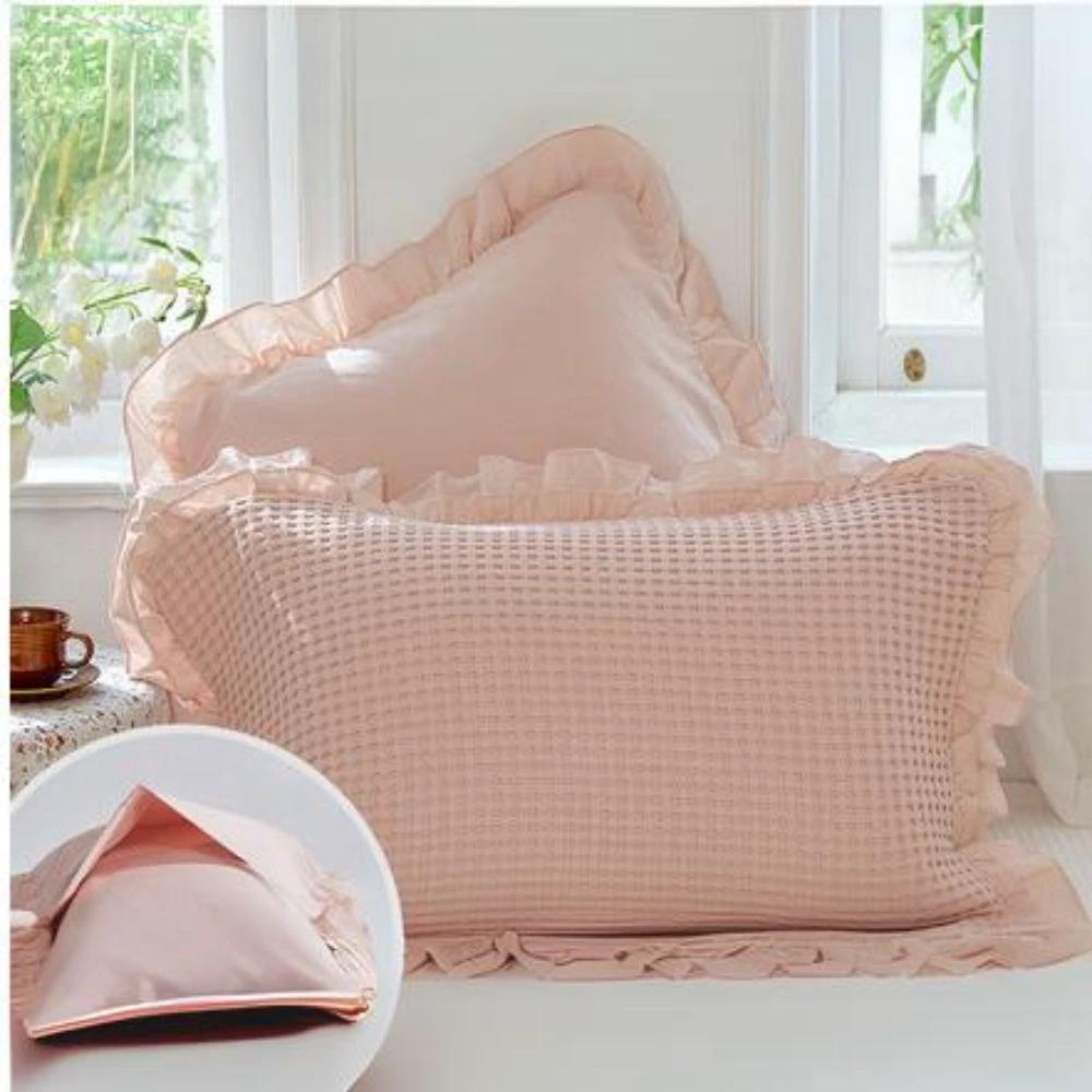 Waffle Weave Cotton Pillowcases with Ruffle (2PCS) by Casa & Beyond