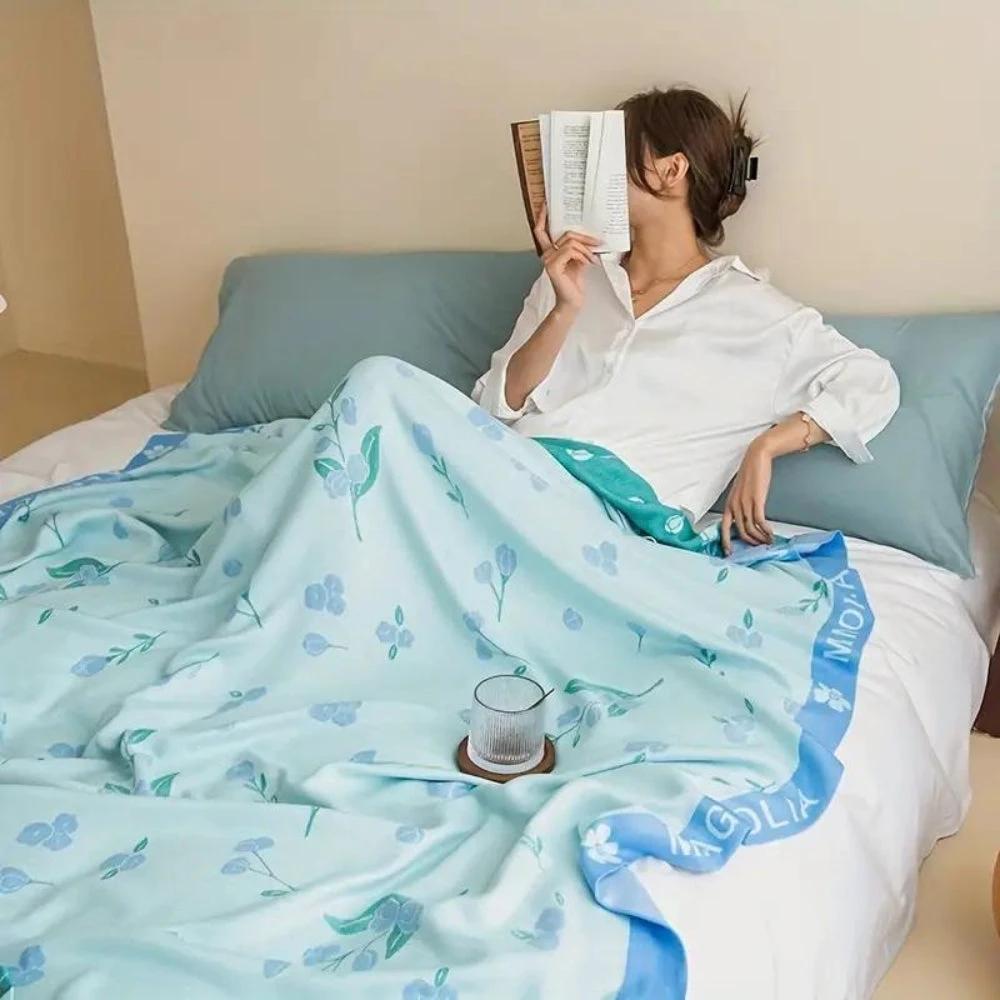 Blue Floral Bamboo Fiber Cooling Blanket by Casa & Beyond