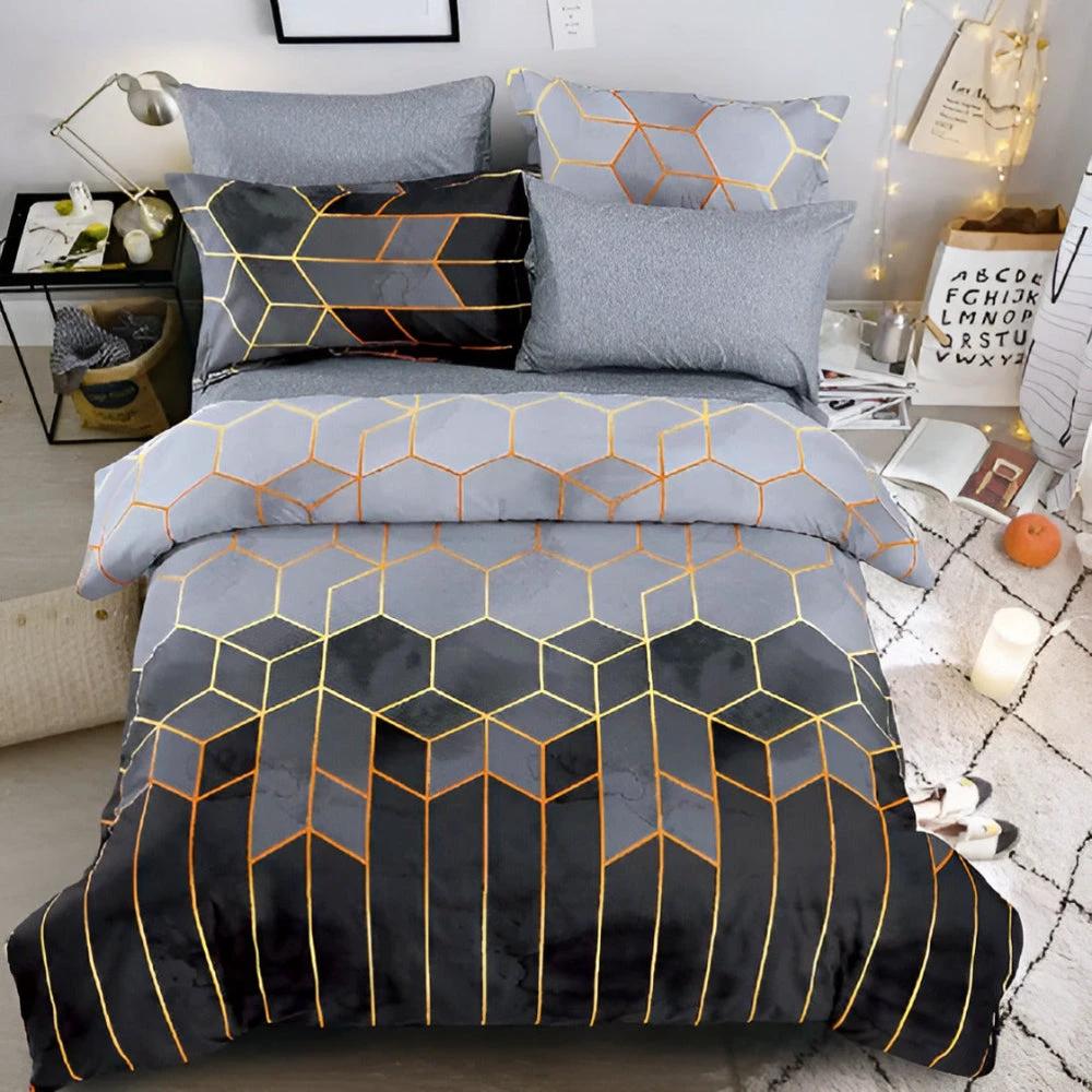 Golden Cosmo Hive | 3pcs Duvet Cover Sets by Casa & Beyond