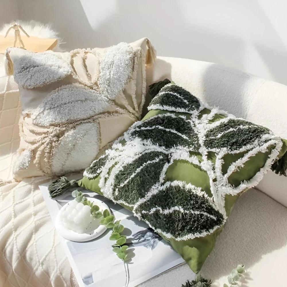 Plush Leaf With Tassel Cushion Cover by Casa & Beyond