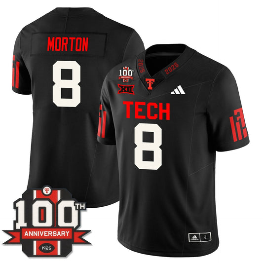 Behren Morton Jersey #8 Texas Tech Football 100th Anniversary Stitched Black by My Store NCAA Football Jerseys